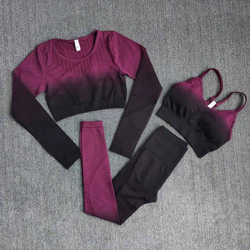 

Women Yoga Set Workout Long Sleeve Crop Top Sports Bra Seamless Leggings Gym Clothing Fitness Sportswear Sports Free Shipping