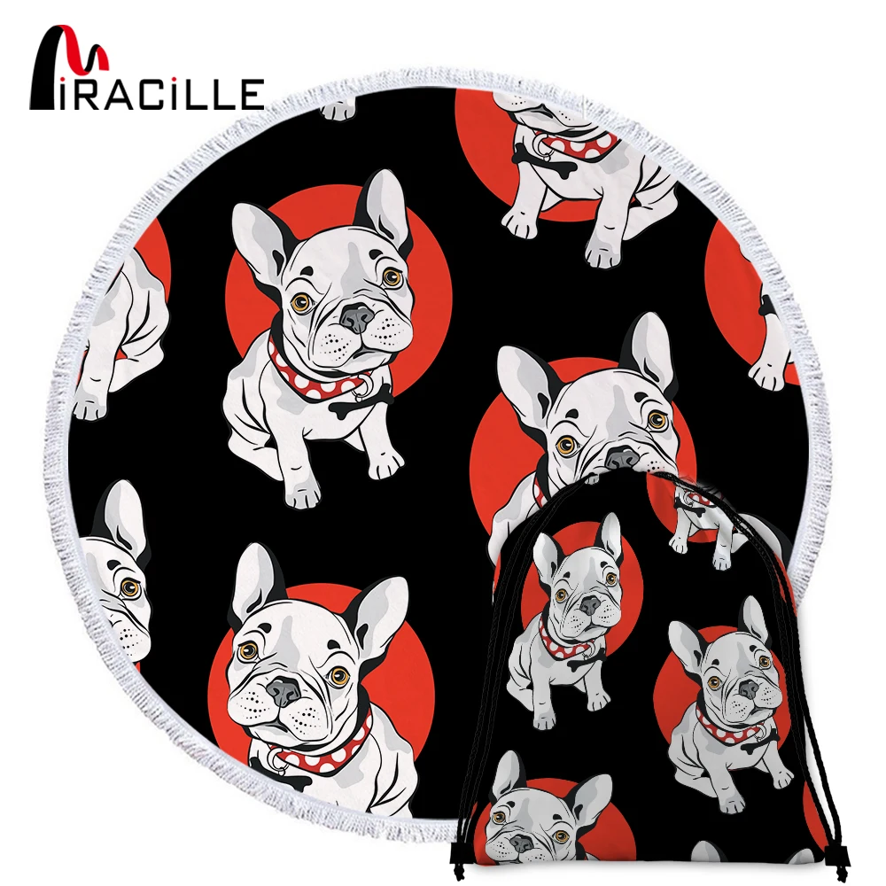 

Miracille Bulldog Microfiber Beach Towel Large Blanket Cartoon Printed Serviette De Plage Picnic Yoga Mat travel toalla de playa