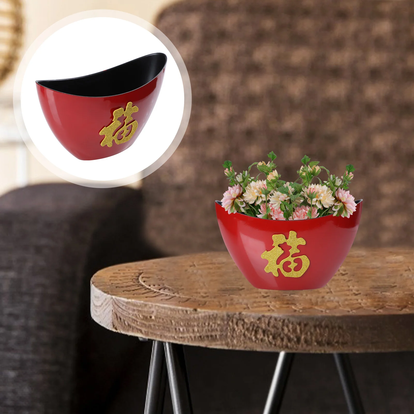 

1Pc Chinese New Year Ingot Shape Flower Storage Bucket Flower Arrangement Vase