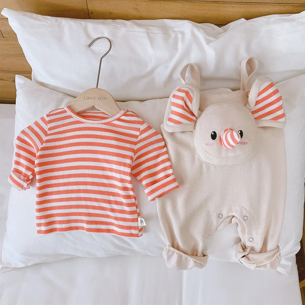 

Halilo Christmas Baby Girl Outfits Striped Long Sleeve Tshirts + Elepant Overalls 2pcs One Year Birthday Baby Boy Clothes Set