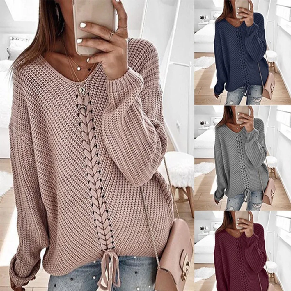 Свитер женский в рубчик с косами длинным рукавом летучая мышь свободный плотный