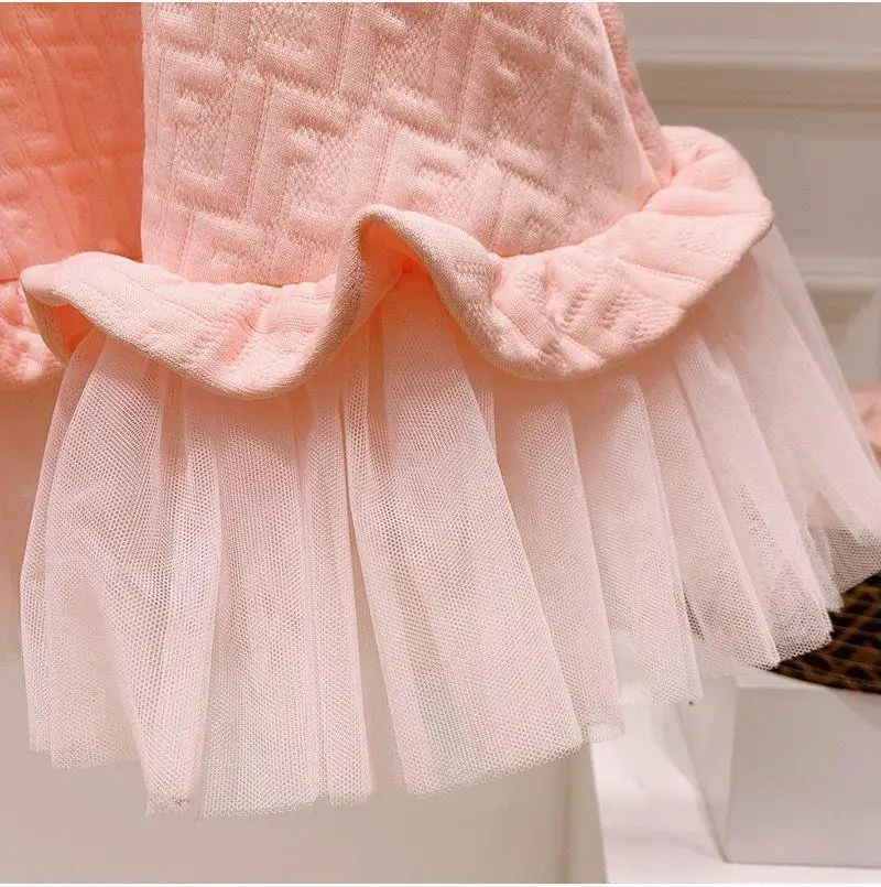 

2-9Y New Girls Dress Pink Fashion Teen Girls Dress Baby Net Yarn Short Sleeve Dress Children Princess Dress Teenager clothes