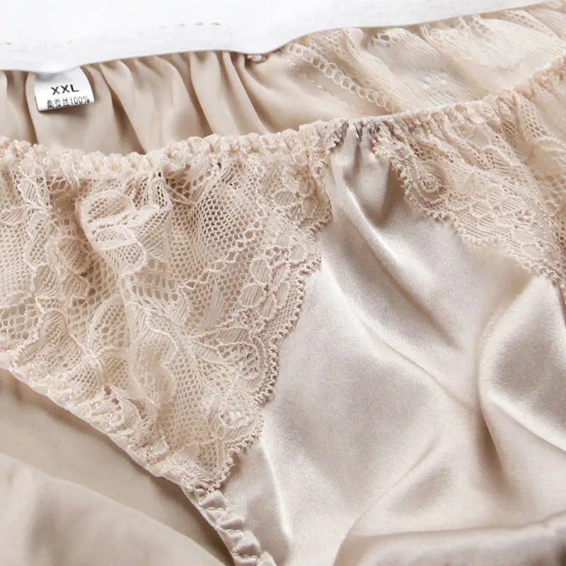 Женские атласные трусики из натурального шелка с высокой талией кружевные трусы