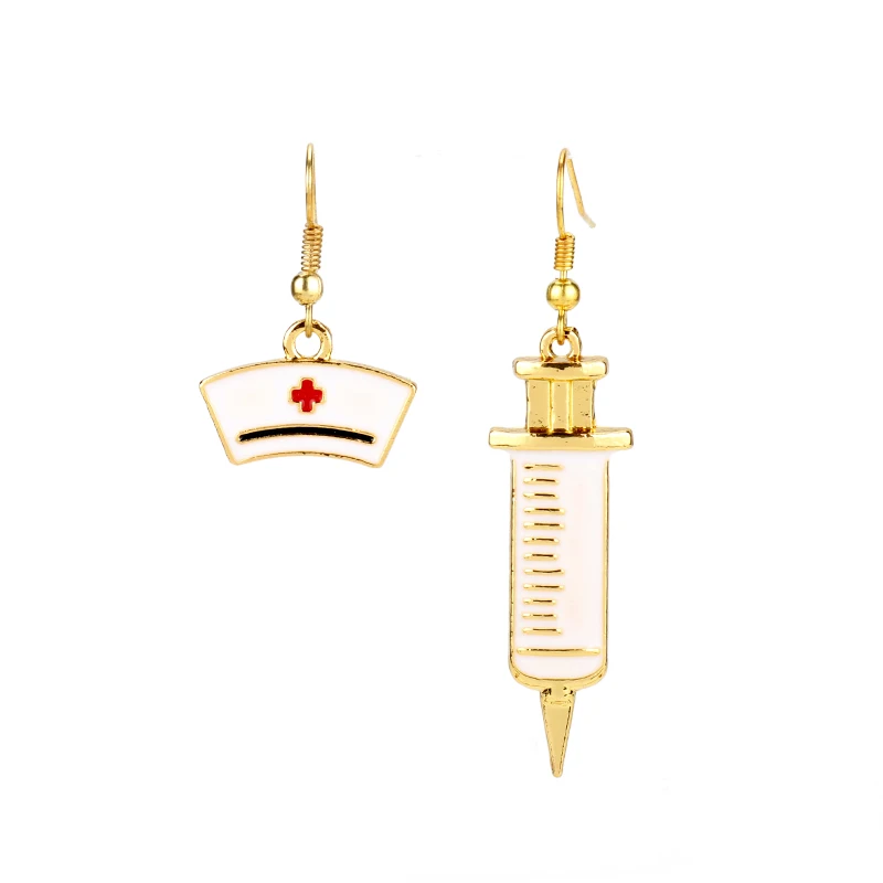 Dongsheng Jewelry доктор медицинские инструменты стетоскоп шприц Подвески брелки медсестра студентов подарки брелок для ключей llaveros - Цвет: F earrings 1 pair