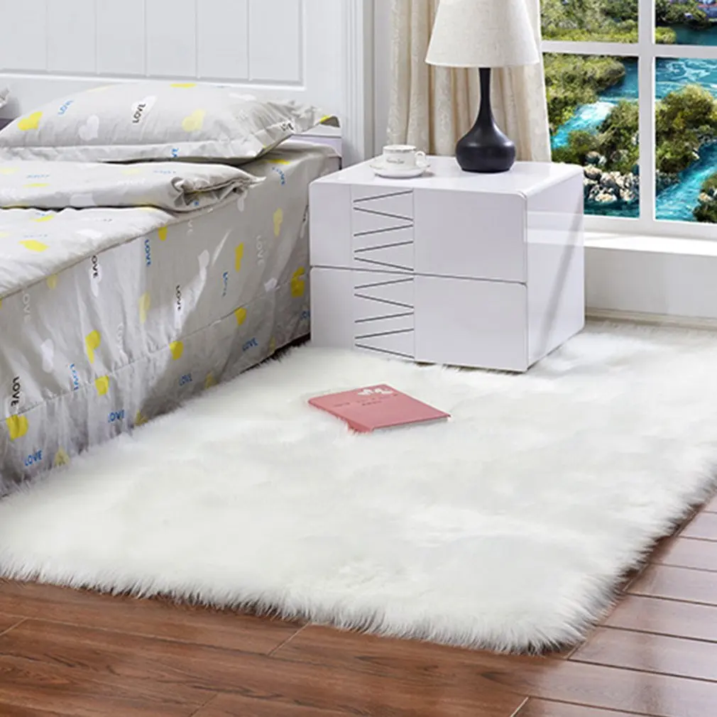 Мягкий Прямоугольный Коврик Из искусственной овечьей кожи 3 размера пушистый