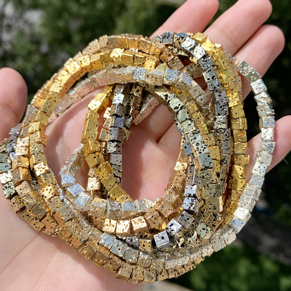 

Бусины из натуральной кожи, кубические, серебристые, позолоченные, свободные бусины-разделители, браслет 15 дюймов, 4 мм