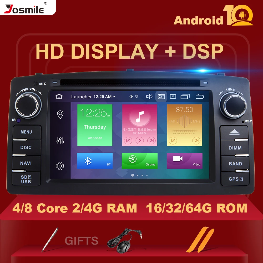 Автомобильный DVD плеер 8 ядер DSP 4 гб 64 Android 10 для Toyota Corolla E120 BYD F3 2 Din автомобильный