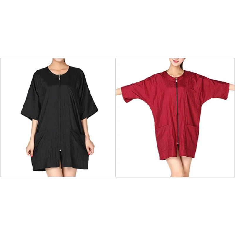 

2PCS Aprons with Zipper Round Collar Barber Cape Hairdressing Waterproof Gown Haircut Apron Clothes, Black & Red