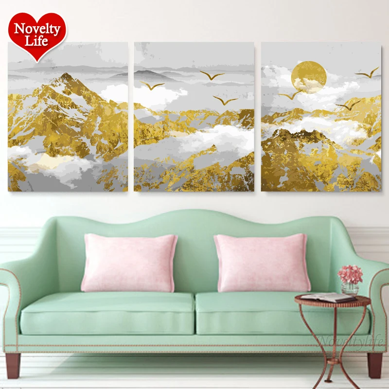 Цифровая Раскраска по номерам 3 шт./компл. Золотая Снежная горная живопись пейзаж