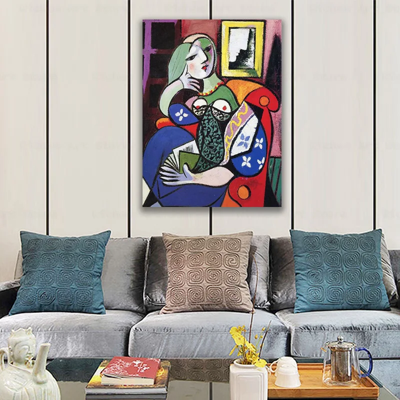 

Woman With Book by Picasso Canvas Paintings On the Wall Art Posters And Prints Surrealism Art Canvas Pictures For Living Room