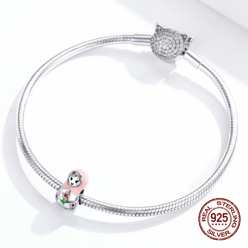 Luxury Senior Woman Jewelry Genuine 925 Sterling Silver Russian Doll Enamel Charm fit bangle Bracelet Beads Birthday Gift DIY | Украшения и