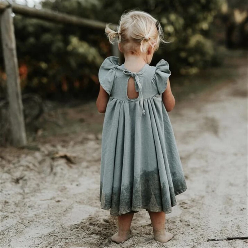Летние платья для маленьких девочек детское платье льняное принцессы с оборками