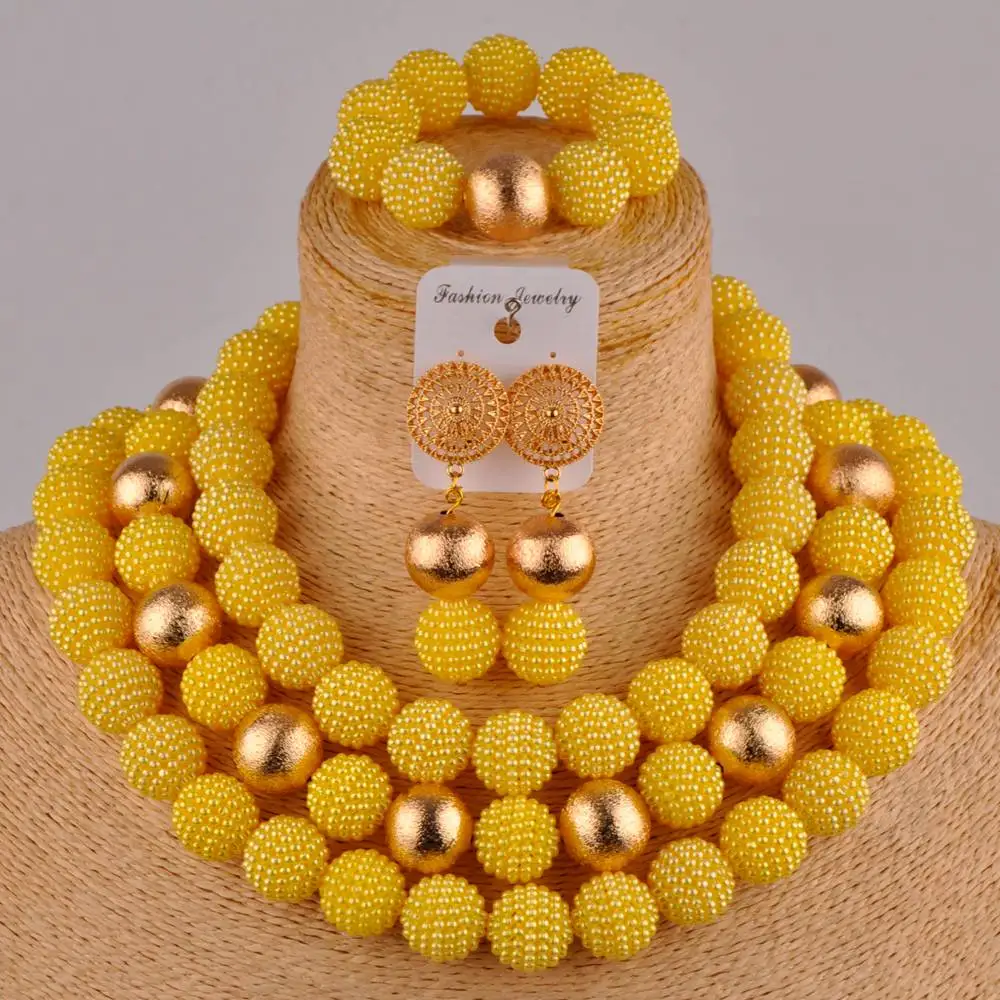 

Simple Atmosphere Nigerian Wedding Jewelry Yellow Imitation Pearl Jewelry African Wedding Bridal Jewelry Set XX-107