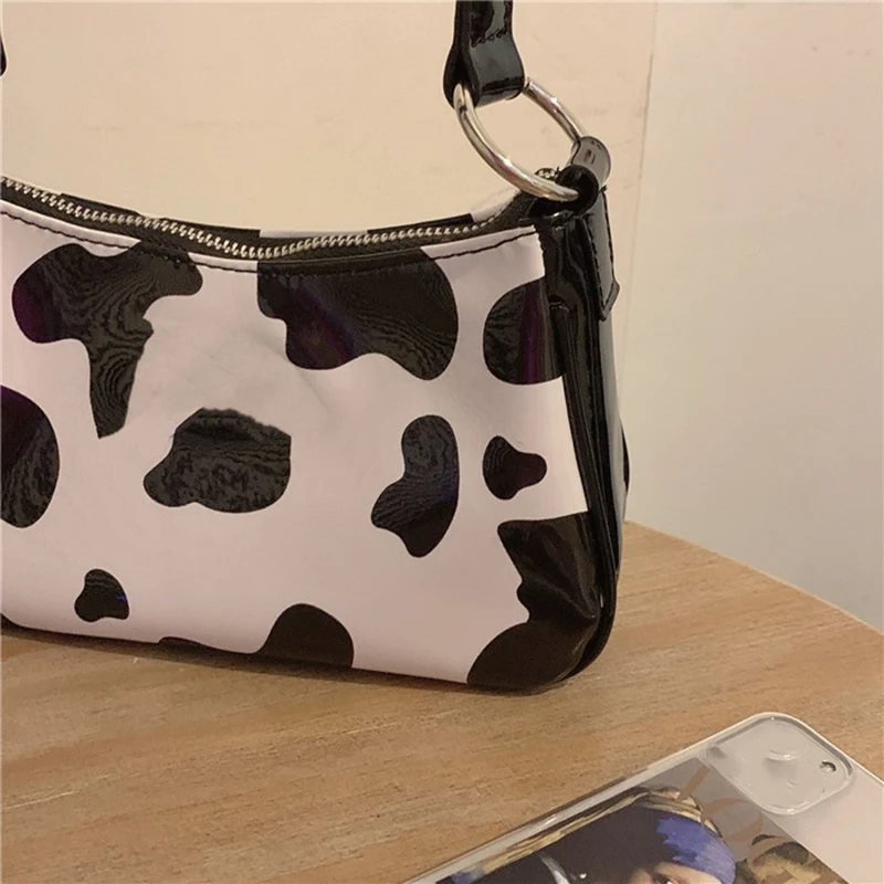

Cow Pattern Spotted Baguette Bag Underarm Bag Handbag Handbag Female Bag Shoulder Messenger Casual Portable for Women
