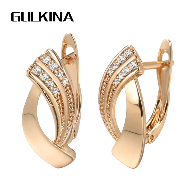 

Gulkina Hot Fashion Geometry Glossy Dangle Earrings 585 Rose Gold Simple Natural Zircon Earrings For Women Daily Fine Jewelry