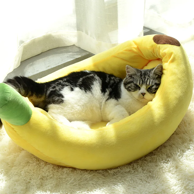 

Funny Banana Pet Cat Bed House,Cute Cozy Dog Bed Cushion Kennel,Warm Durable Washable Cat Mat Beds,Portable Pets Basket Indoor