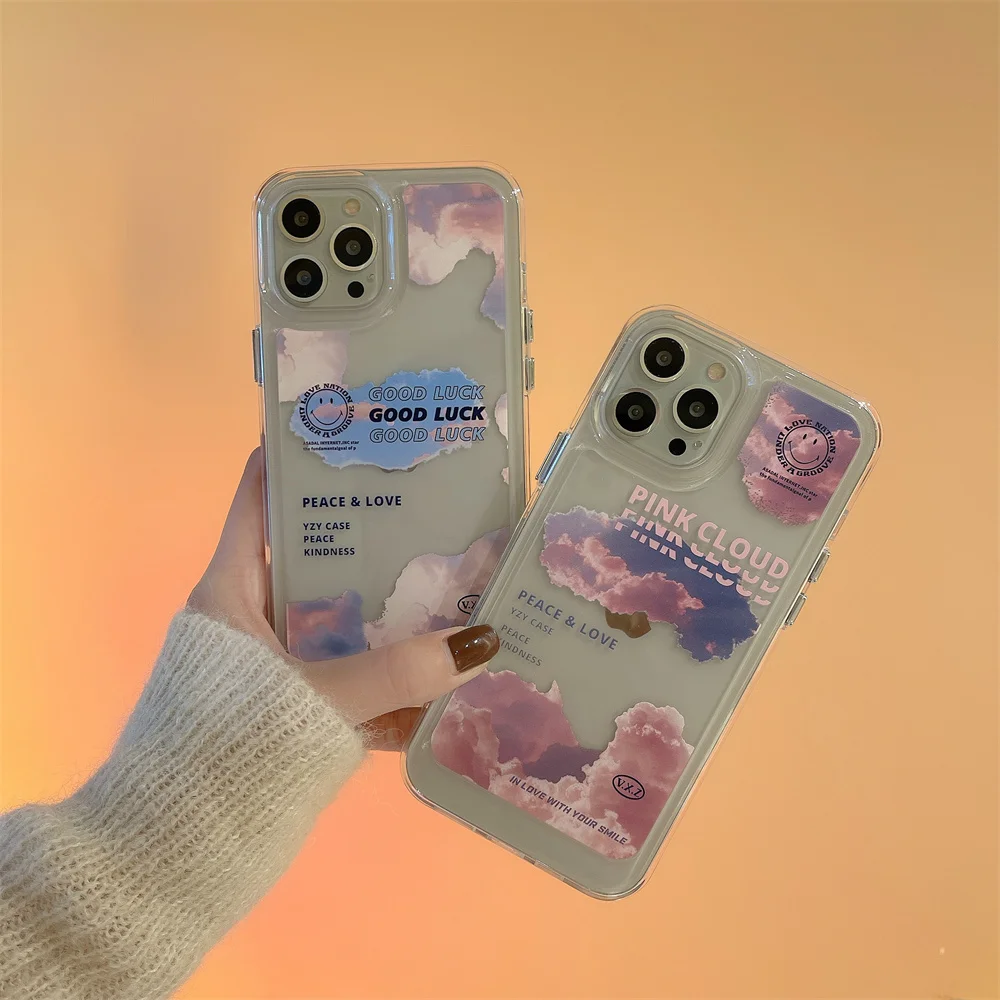 

For iPhone 12 13 Pro Max Transparent Clouds Laser Phone Case For iPhone 11 Pro Max X XR XS Max SE 7 8 Plus Shockproof Back Cover