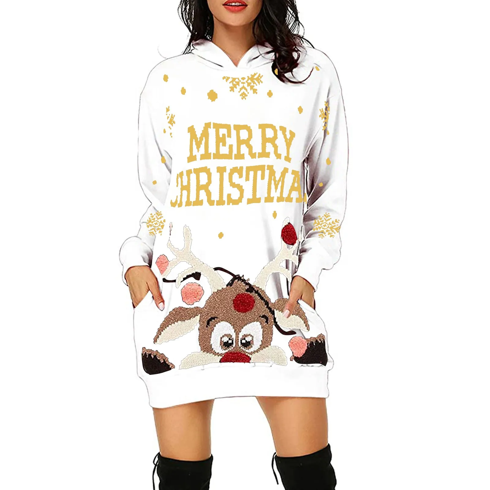 Hooded Sweatshirt Fashion Hoodie Women Sweetshirts Christmas Bag Hip Pocket Print Dress Y2k Ropa Mujer Blusas Худи Свитшот 2021