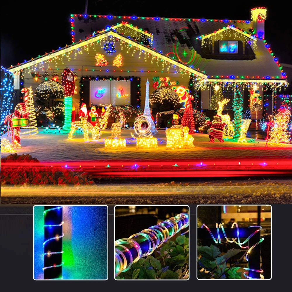 

Christmas Decorations 2022 Street Garland Festoon Led Tube Rope Light Outdoor Waterproof IP66 For Garden Yard US/EU Plug 20m