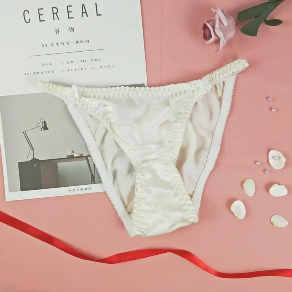 

100% Milk Silk Smooth Soft Lingerie Panties Ladies Plus Briefs Underwear S-XXL Sexy Seamless Panties Breathable Satin Size W9F9