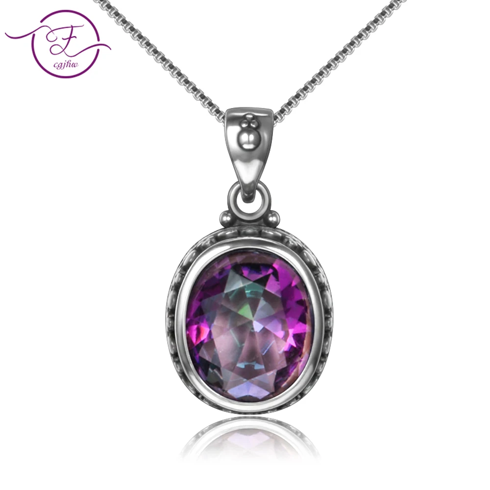 S925 серебро Овальный Радужный кулон ожерелье дамы ручной работы Ювелирные