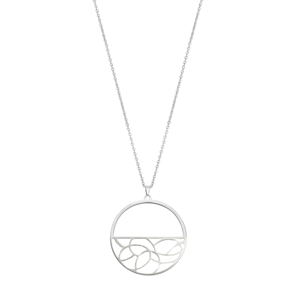 Legenstar Hoop Round Pendant Necklace for Women Reversible Leather collier femme bijoux Stainless Steel Charm Jewels - Окраска металла: 19