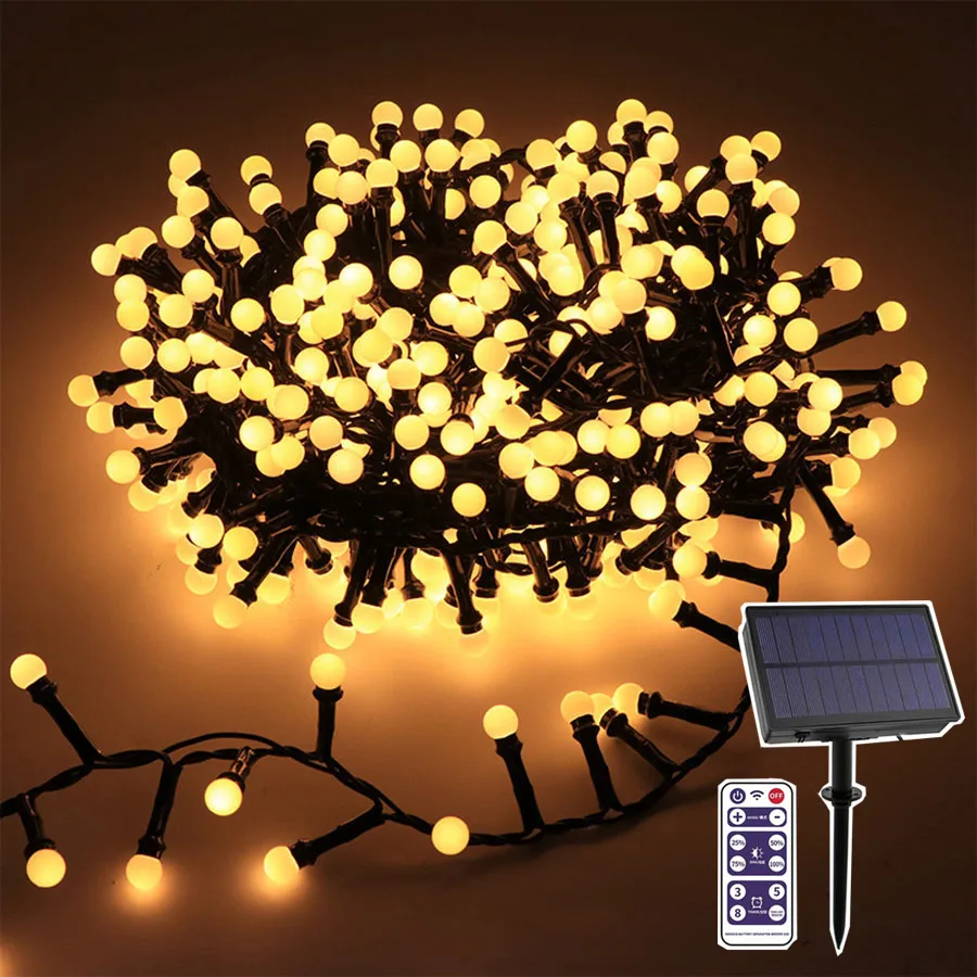 

250/500 LED Globe Ball Fairy String Light Commercial Grade Globe Garland Light Garden Patio Holiday Solar Powered Xmas Light