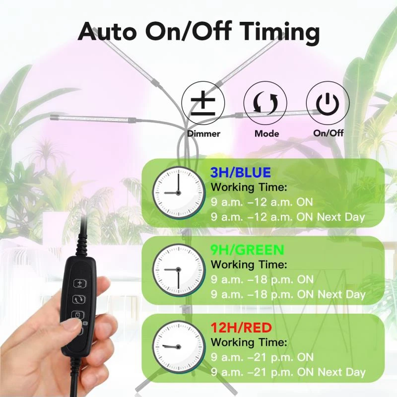 

Plant Grow Light with Stand Adjustable 80W Four-Head Floor Plant Light with Red Blue LED Bulbs for Small & Tall Plants