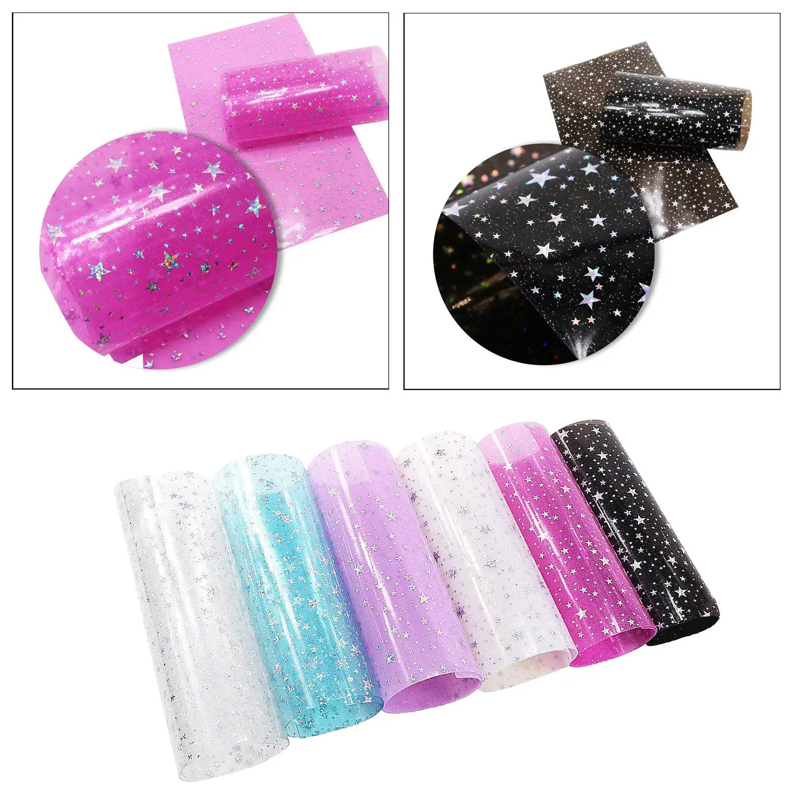 

6 Roll PVC Transparent Holographic Vinyl Clear Fabric Vinyl Iridescent Sheets 20x30cm for DIY Bows Earrings Bags Jewelry Making