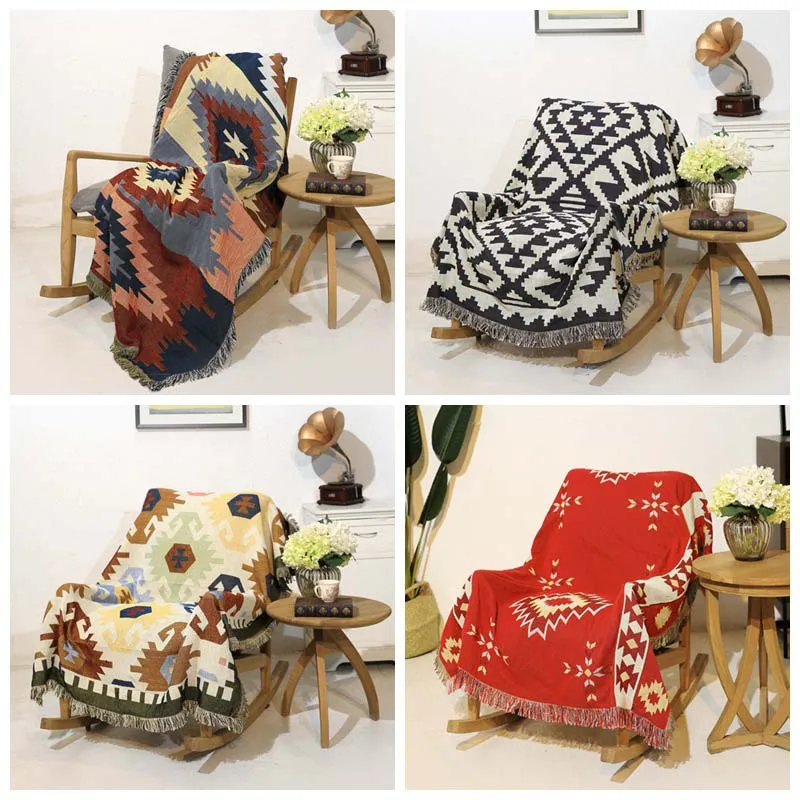 Nordic Knitted Couch Armchair Tassels Blanket Pet Dog Sleeper Sofa Mattress Protector Plaid Coverlet