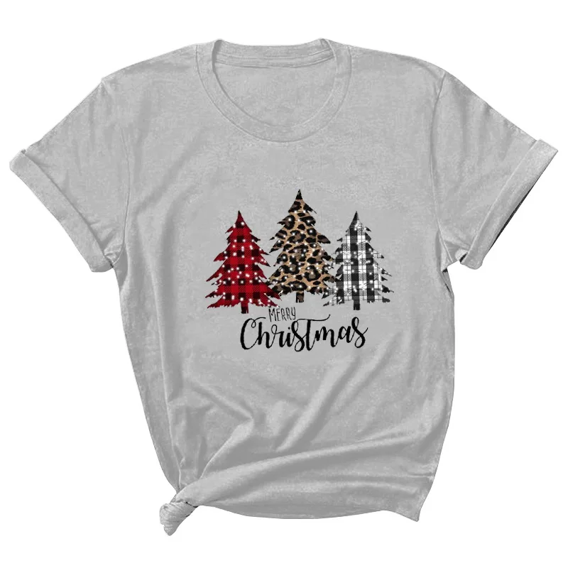 

Christmas Trees Leopard Letter Print Women T Shirt Short Sleeve O Neck Loose Women Tshirt Ladies Tee Shirt Tops Camisetas Mujer