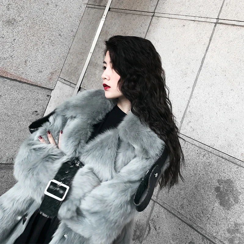 LANMREM новинка 2019 зимнее женское однотонное меховое пальто с отворотом свободное