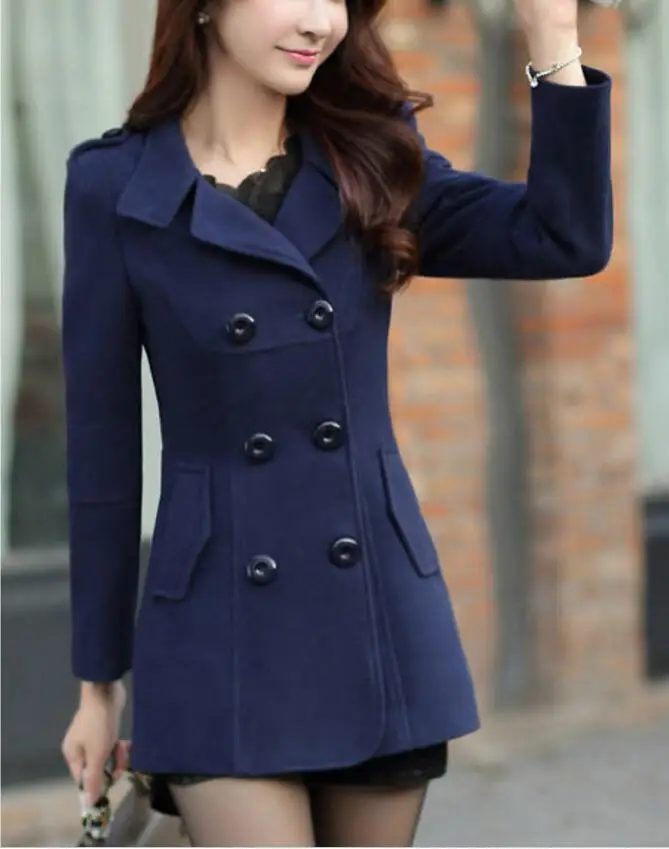 

2020 autumn and winter fashion Slim double-breasted solid color wool fluffy multi-color large size coat woolen coat female