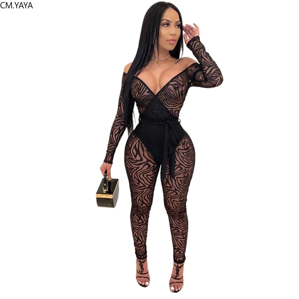 Женские комбинезоны с длинным рукавом и v-образным вырезом Сексуальные вечерние