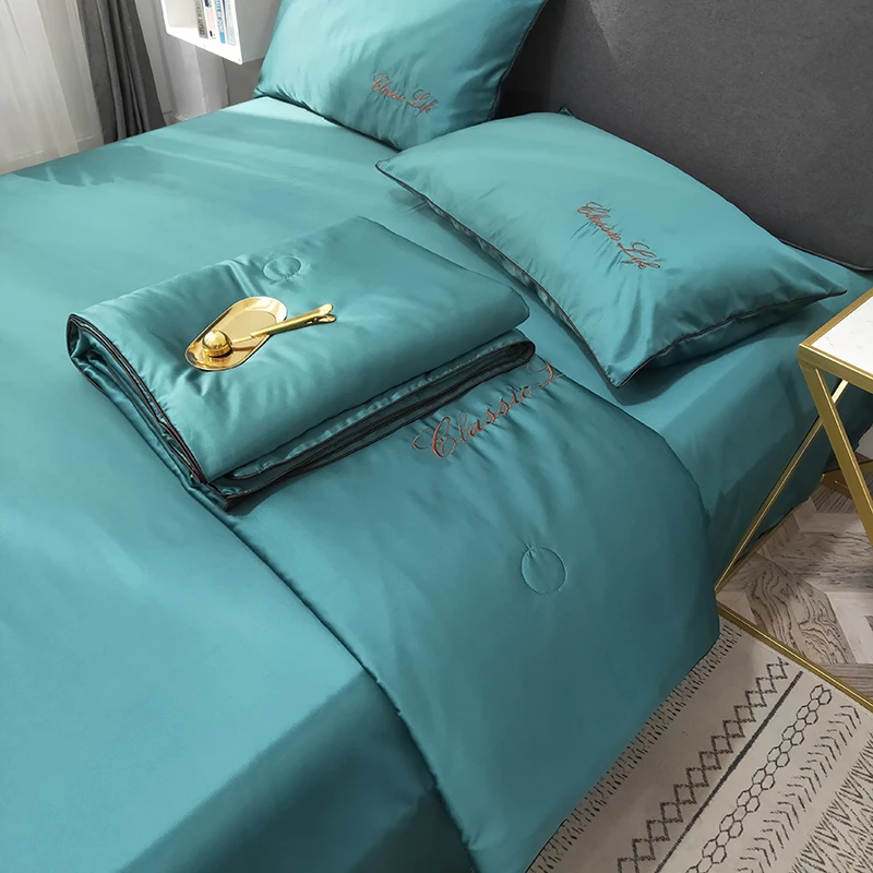 

4 шт. в комплекте, помытые хлопковые одеяла, летнее одеяло, новый дизайн, шелковое постельное белье, летнее однотонное постельное белье, конд...