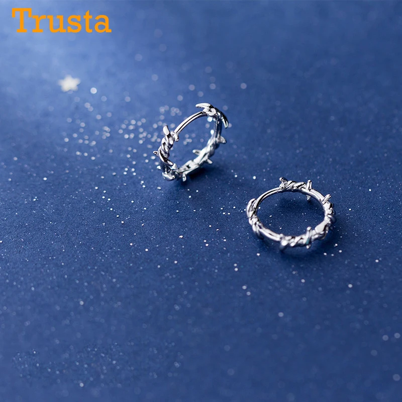 Trusta, 925 пробы, серебряные серьги-кольца, колючая проволока, серьги-манжеты, клипсы, S925, серьги, подарок для женщин, девушек, подростков, ювелирное изделие, DS1410