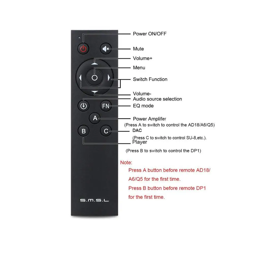 SMSL Audio Remote Control for SU-8 SH-8 AD18 Q5 Pro A6 DP1 | Электроника