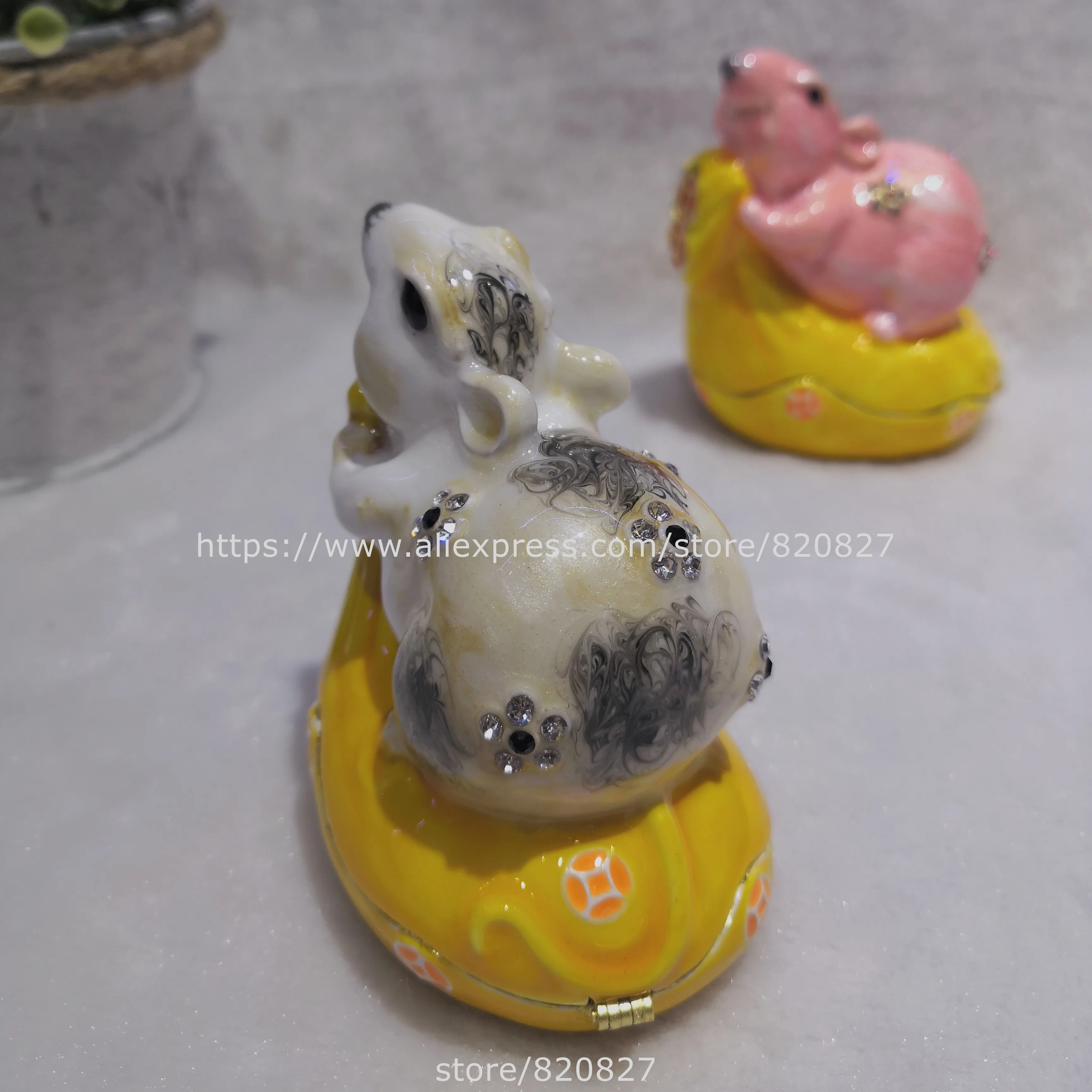 2020 New Designs Mouse Pewter Bejeweled Hinged Miniature TrinketBox Bejeweled Mouse Trinket Box Luxury Gifts