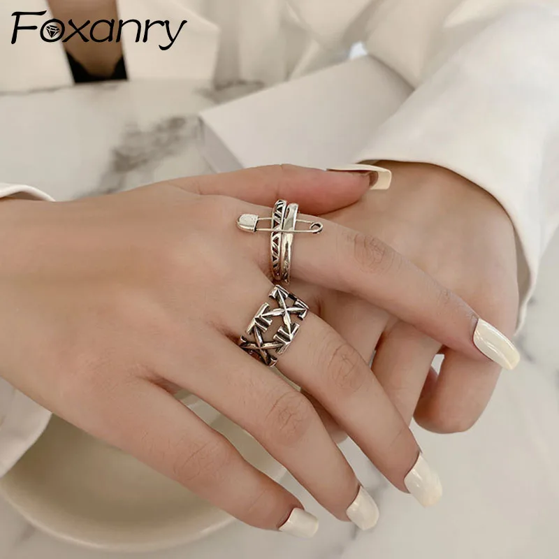 

Evimi 925 Silver Color Rings INS Fashion Vintage Couple Creative Unique Make Old Style Pin Geometric Birthday Party Jewelry
