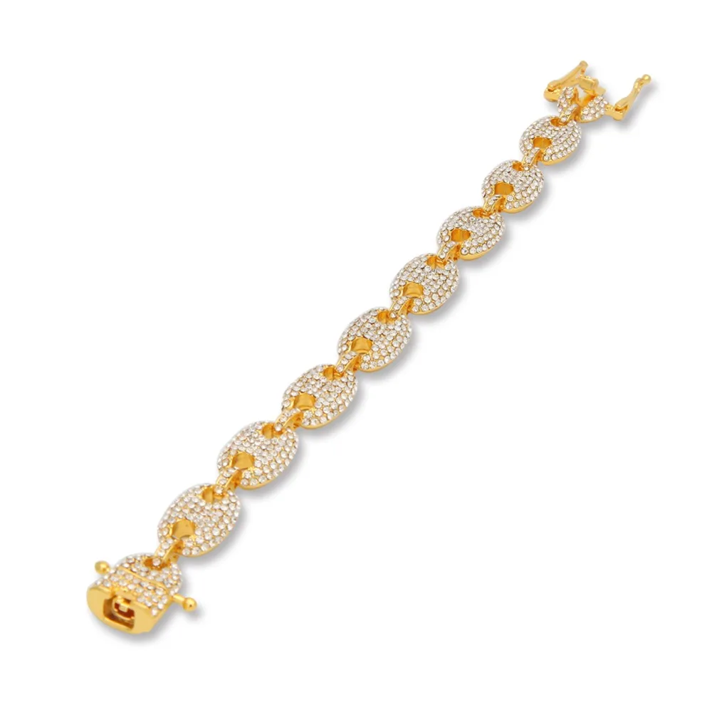 

1Fashion Rock Punk Bracelets Jewerly 13mm Puffed Marine Chain Fat Links Bracelet Full Iced Out Rhinestones Gift for Men Women