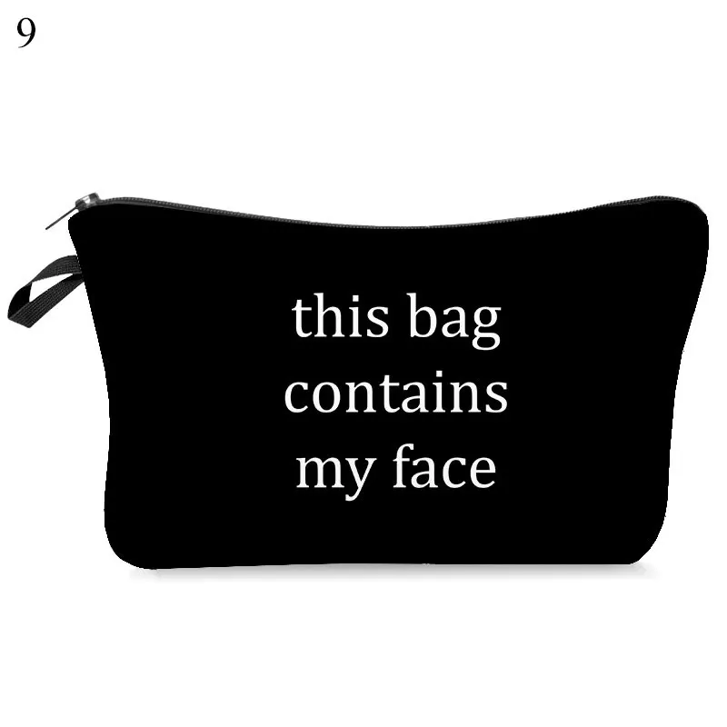 

Cosmetic Bag Waterproof Printing Black Letters Toilet Bag Ladies Women Makeup Bag Canvas Custom Style for Travel Wash Pouch Hot