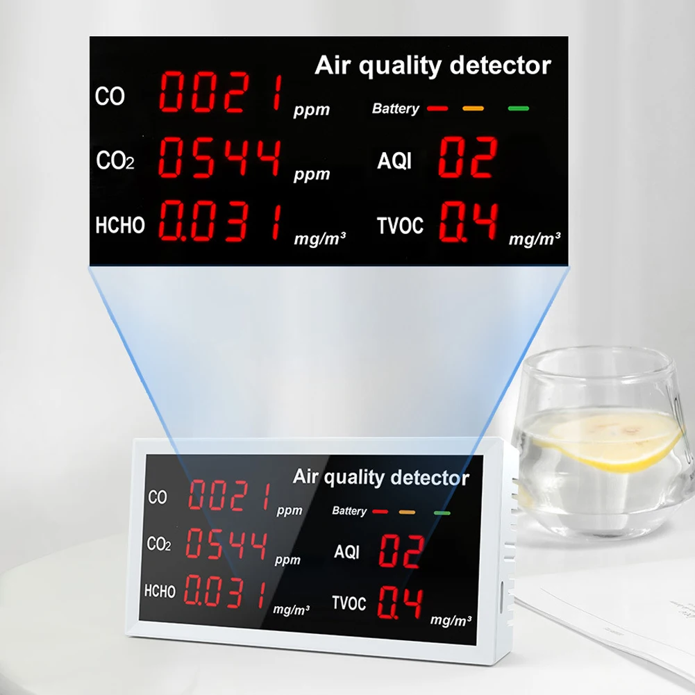 5 в 1 детектор анализатор воздуха CO CO2 HCHO TVOC AQI мониторинг Быстрое обнаружение качества воздуха Внутренний бретхалайзер монитор CO2.