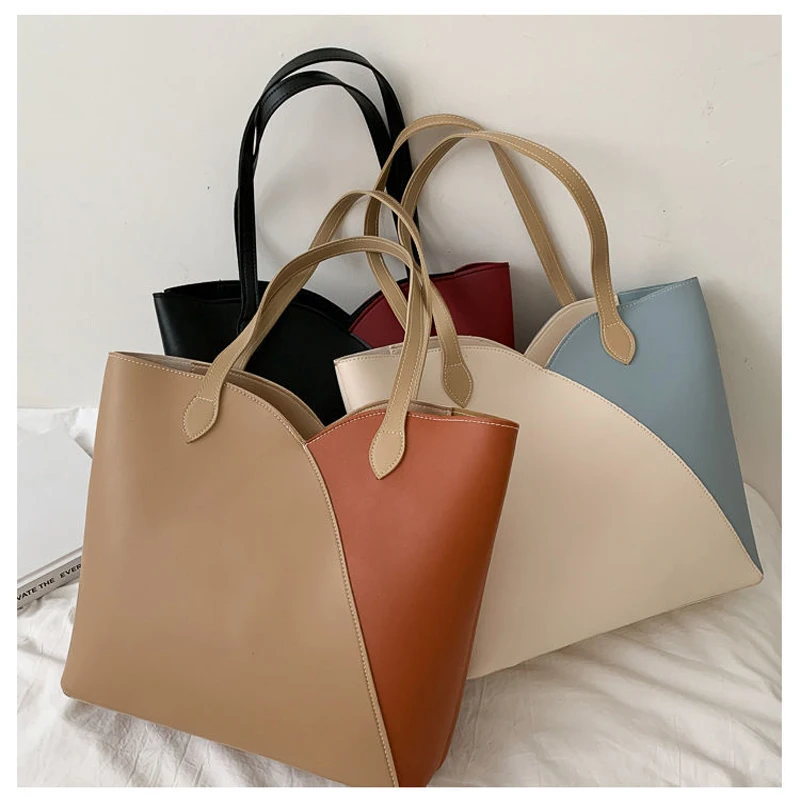 

Fashion Color Matching Tote Bag,Women's Pu Shoulder Bag,12 Inch Large Capacity Shopper