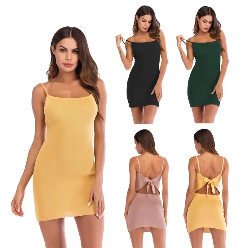 

Sexy Bag Hip Knitted Suspender Skirt Female Spring and Summer 2021 New Women Backless Bow Fashion Dress Beach Resort Nightclub