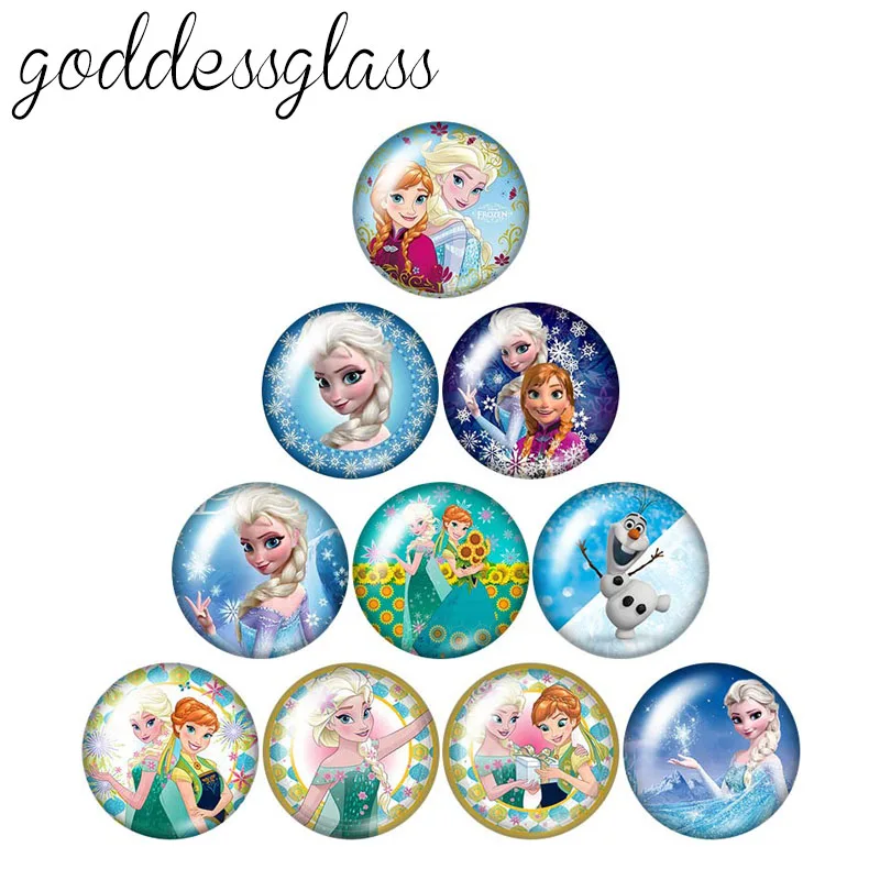 

Disney Princess Elsa Anna Olaf Girls 10pcs 12mm/18mm/20mm/25mm Round photo glass cabochon flat back Necklace Making findings