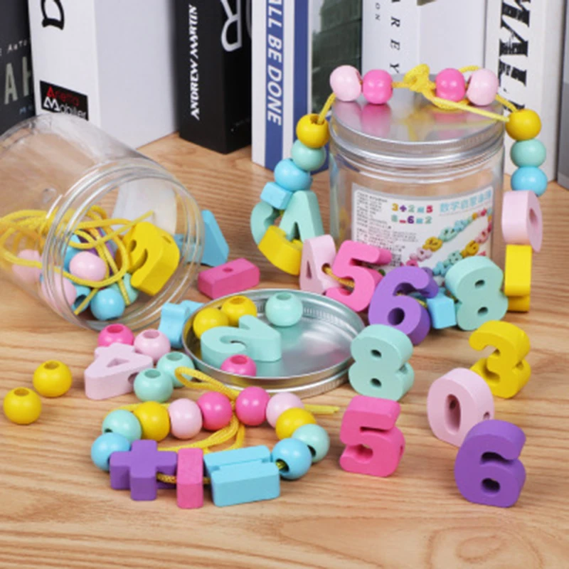 

New Baby DIY Toy Cartoon Fruit Animal Digital letters Stringing Threading Wooden Beads Monterssori Educational for Children