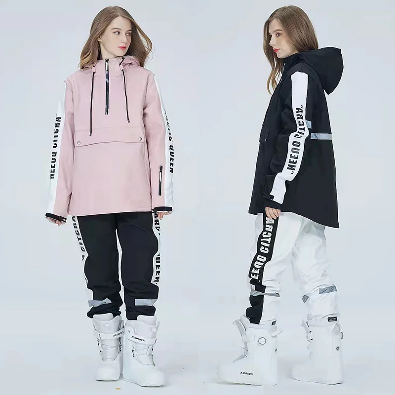 Men Women Ski Suit Winter Outdoor Sports Windproof Waterproof Warm Ski Hoodie Jacket Ski Pants Reflective Skiing Snowboard Suit