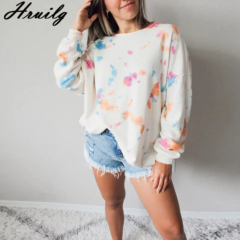 Harajuku Hoodie Women Oversized Long Sleeve O Neck Casual Tie Dye Sweetshirt Women Fitness Run Homewear Pullovers