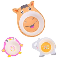 baby tableware bamboo fiber children safety food plates cute cartoon animal kids anti hot bowl infant learn feeding dishes