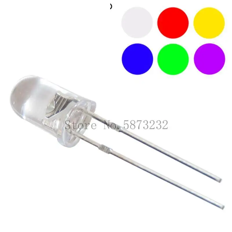 100 шт./лот прозрачные круглые 5 мм суперъяркие водные зеленые красные белые желтые
